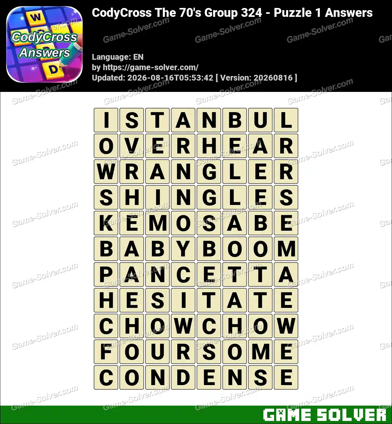 CodyCross The 70’s Group 324 – Puzzle 1 Answers